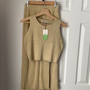 Zara Tan Fit and Flare Midi Skirt